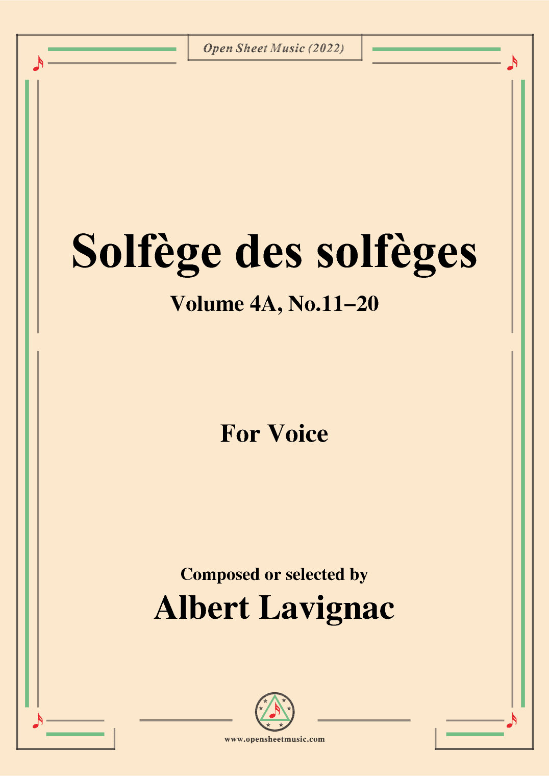 Lavignac-Solfege des solfeges,Volum 4A No.11-20,for Voice (arr. OSM Press)