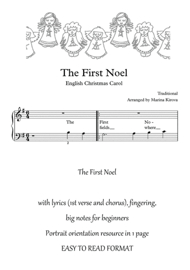 The First Noel - Piano Solo for Beginners in EASY TO READ FORMAT (arr. Marina Kirova)