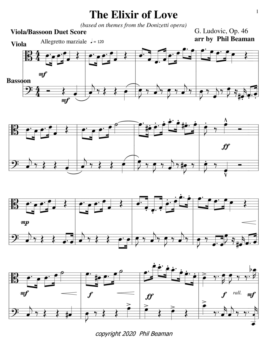 The Elixir of Love-viola-bassoon duet (arr. Phil Beaman)