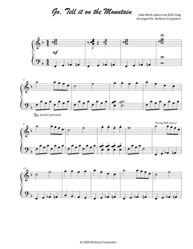 Go Tell it on the Mountain (Intermediate Piano) (arr. Kathryn Carpenter)