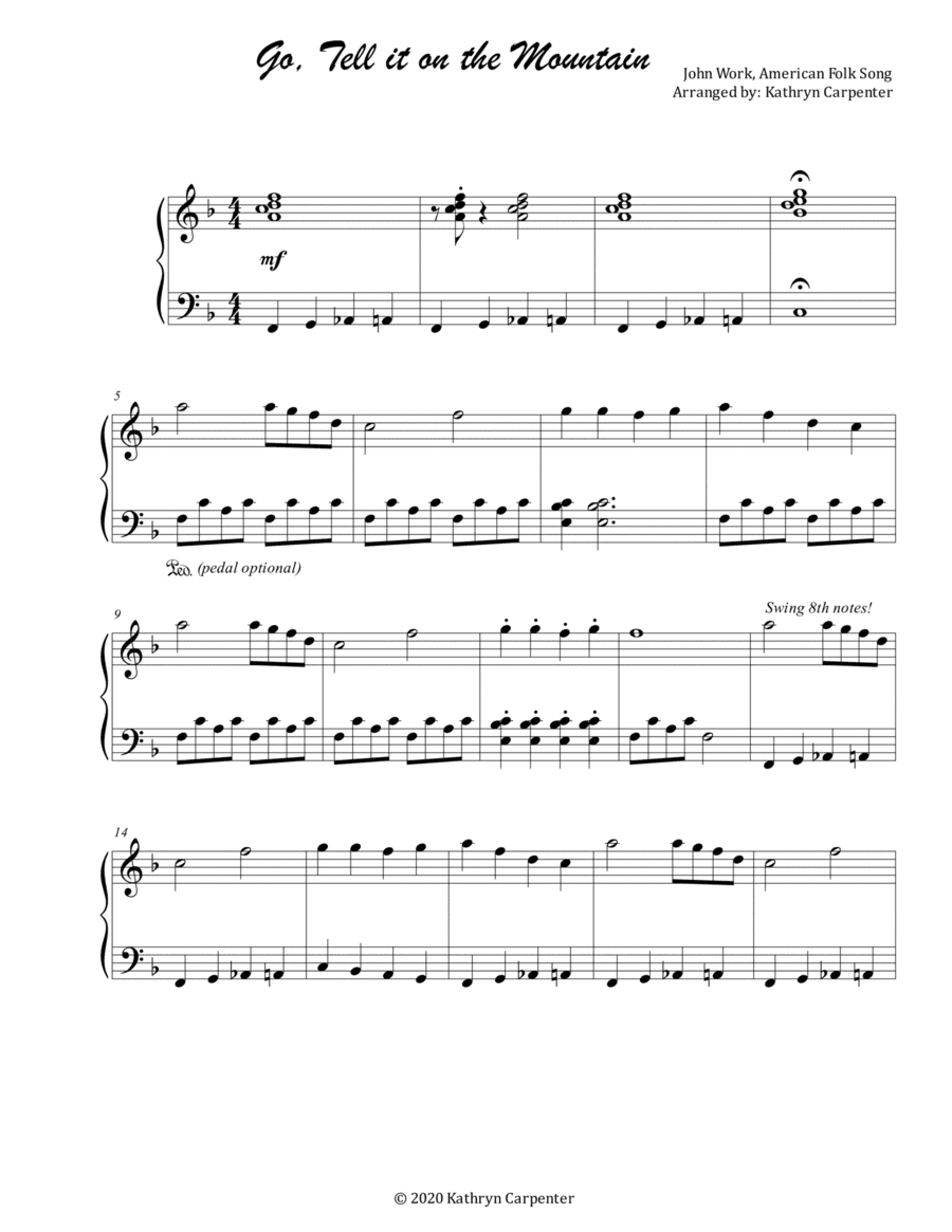 Go Tell it on the Mountain (Intermediate Piano) (arr. Kathryn Carpenter)