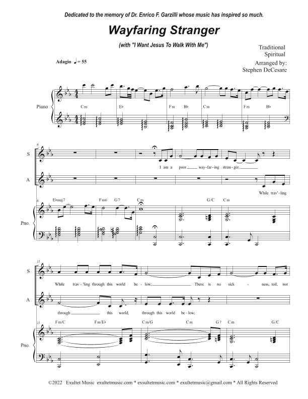 Wayfaring Stranger (with "I Want Jesus To Walk With Me") (Duet for Soprano and Alto solo) (arr. Stephen DeCesare)