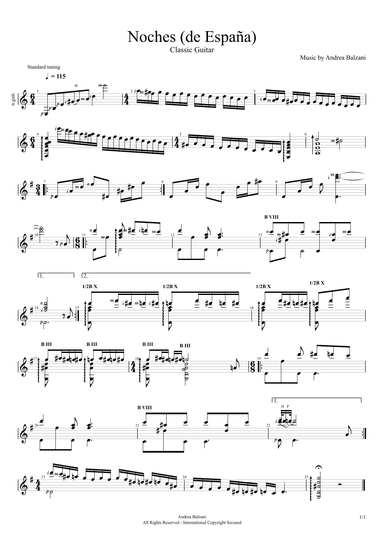 Noche (de España) - Transcription for Classical Guitar [GUITAR SCORE] (foglio album)