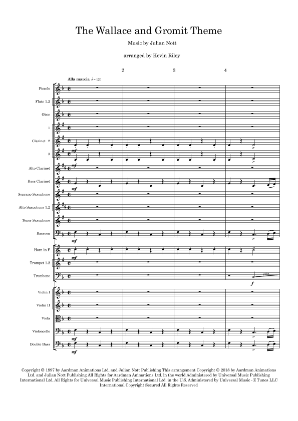 Wallace And Gromit Theme (arr. Kevin Riley)