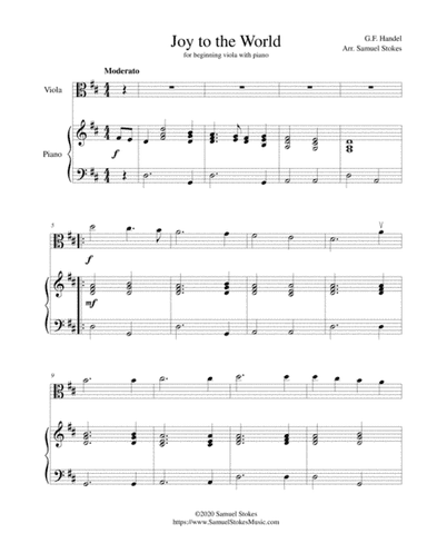 Joy to the World - for beginning viola with optional piano accompaniment (arr. Samuel Stokes)