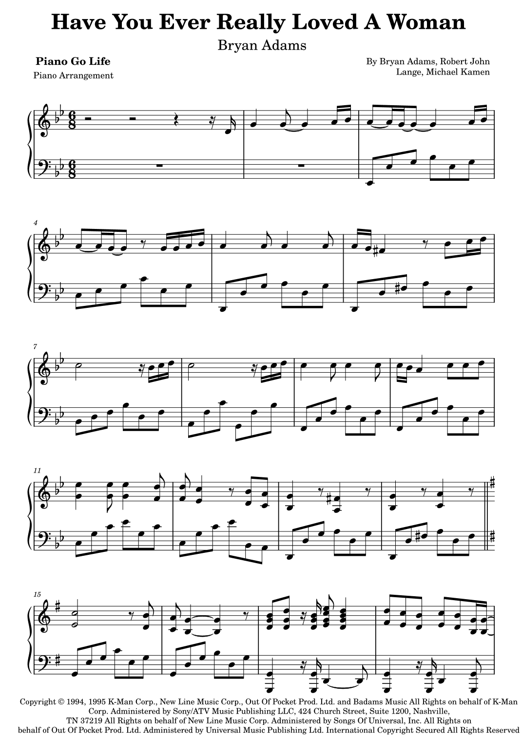 Have You Ever Really Loved A Woman? (arr. Piano Go Life)
