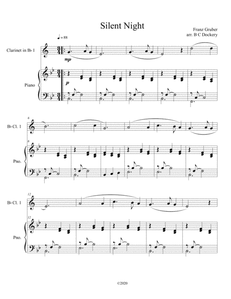 Silent Night (Clarinet solo) with optional piano accompaniment (arr. B C Dockery)
