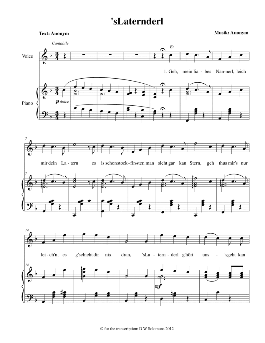 s'Laternderl for tenor and piano (arr. David Warin Solomons)