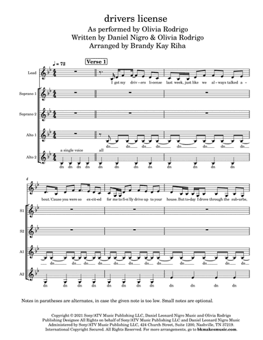 Drivers License (arr. Brandy Kay Riha / BK Riha)
