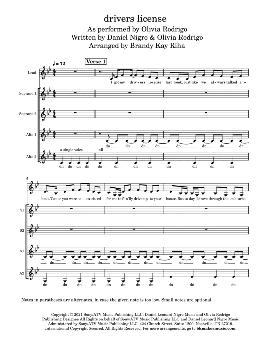 Drivers License (arr. Brandy Kay Riha / BK Riha)