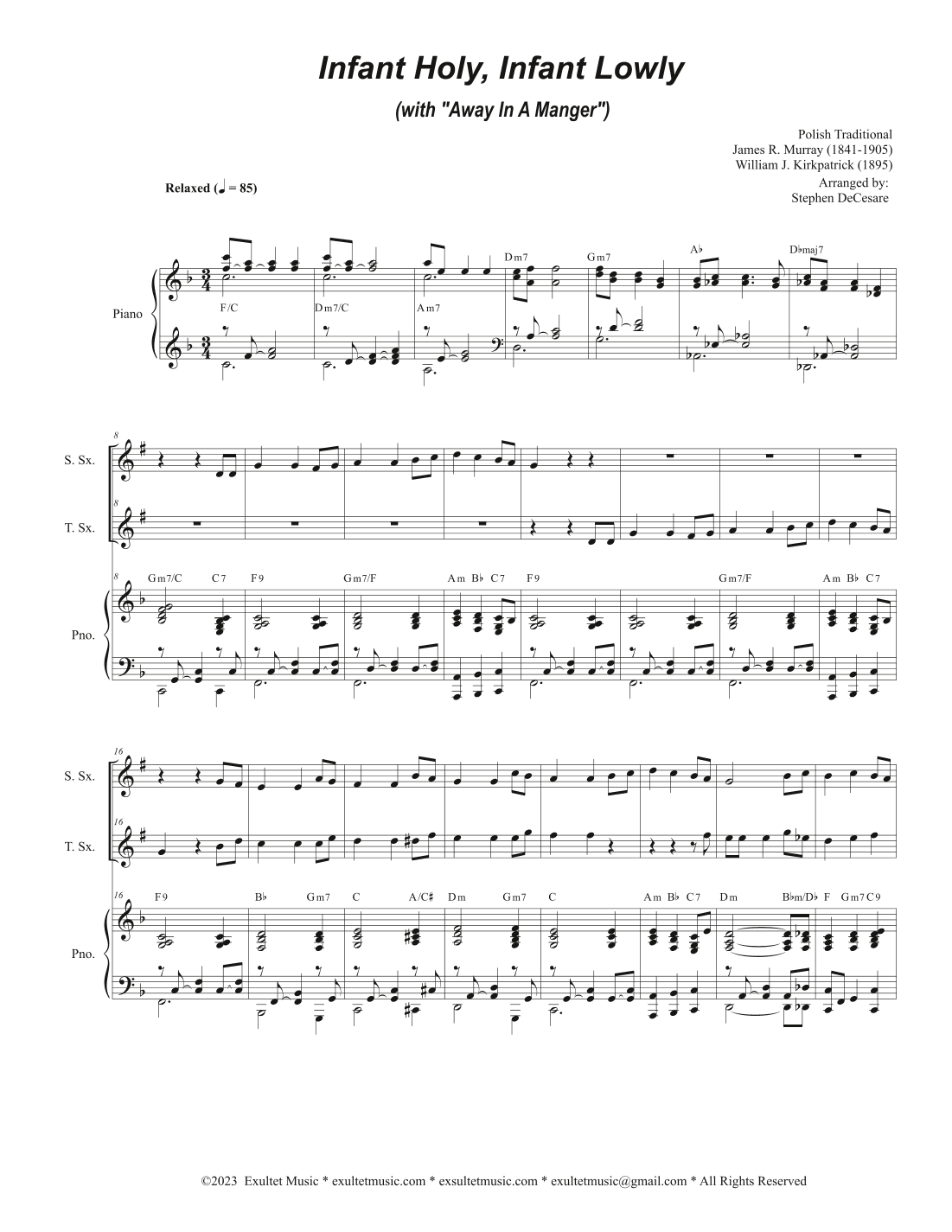 Infant Holy, Infant Lowly (with "Away In A Manger") (Duet for Soprano and Tenor Saxophone) (arr. Stephen DeCesare)