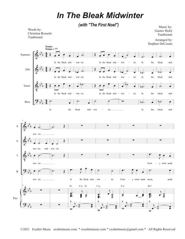 In The Bleak Midwinter (with "The First Noel") (Vocal Quartet - (SATB) (arr. Stephen DeCesare)