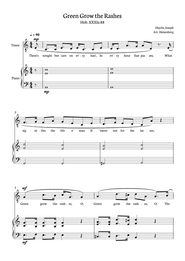 Joseph Haydn - Green Grow The Rashes for Tenor with Piano in A minor. (arr. Heisenberg)