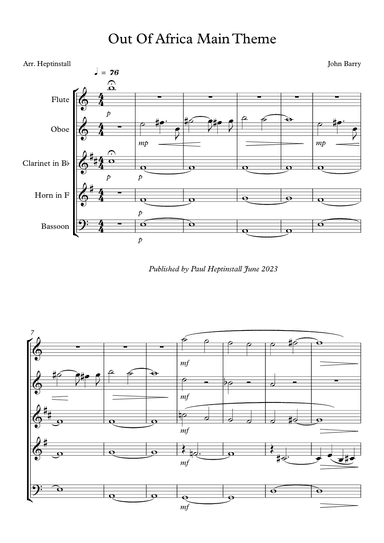 I Had A Farm In Africa (main Title) - Score Only (arr. Paul Heptinstall)