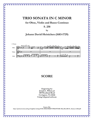 Heinichen Trio Sonata in C Minor for Oboe, Violin and B.C., S. 258 (arr. Joseph L. Wilson, Jr.)