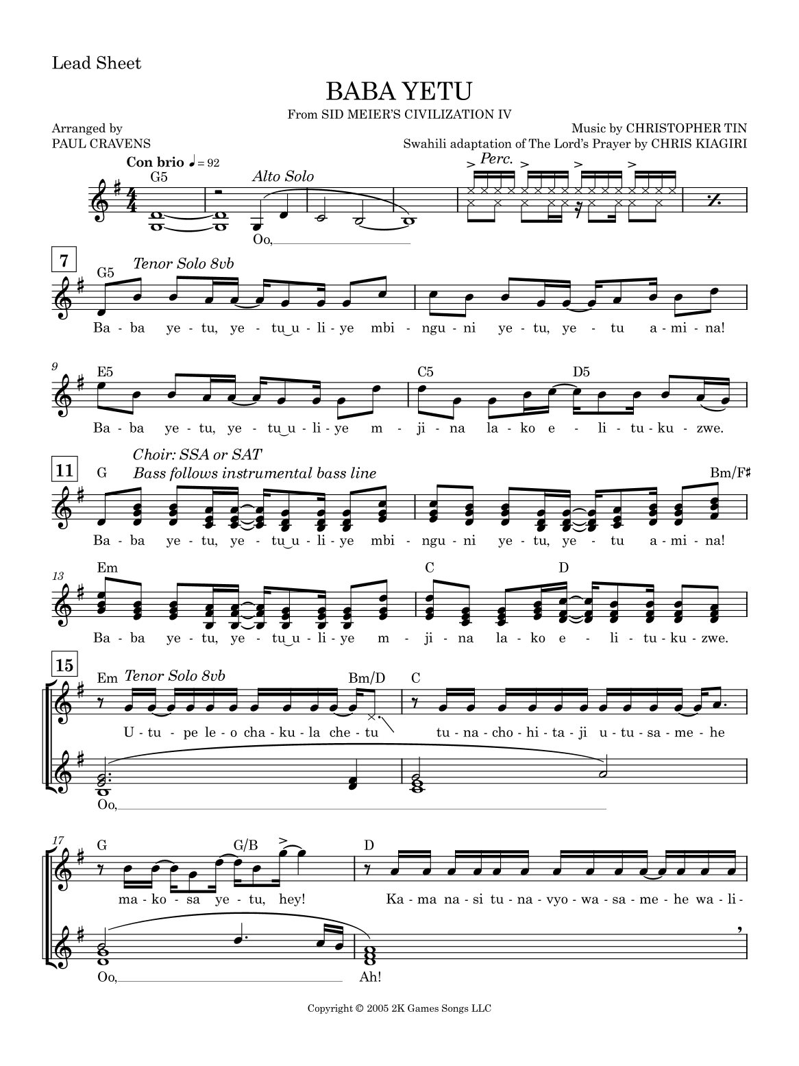 Baba Yetu (arr. Paul Cravens)