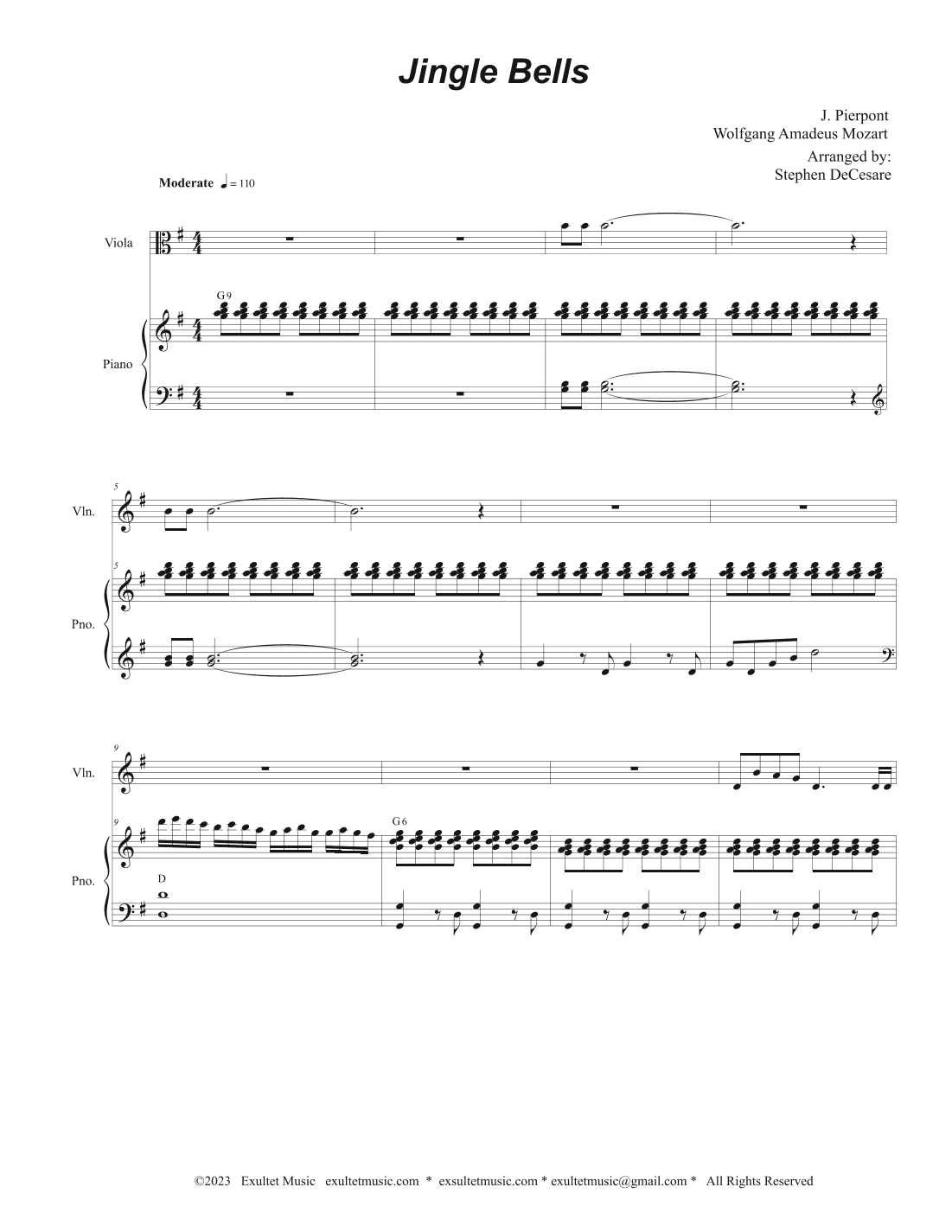 Jingle Bells (Duet for Violin and Viola) (arr. Stephen DeCesare)