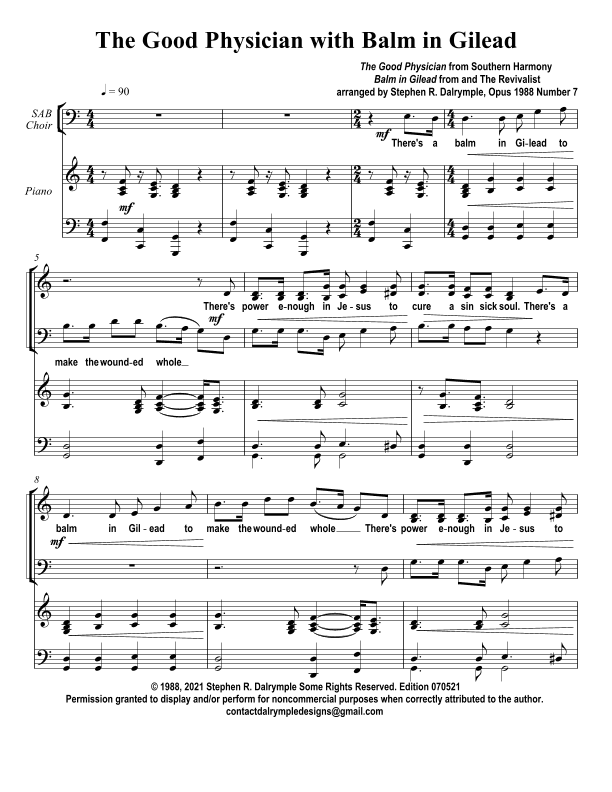 The Good Physician with There’s a Balm in Gilead  - SAB arrangement with piano (arr. Stephen R Dalrymple)