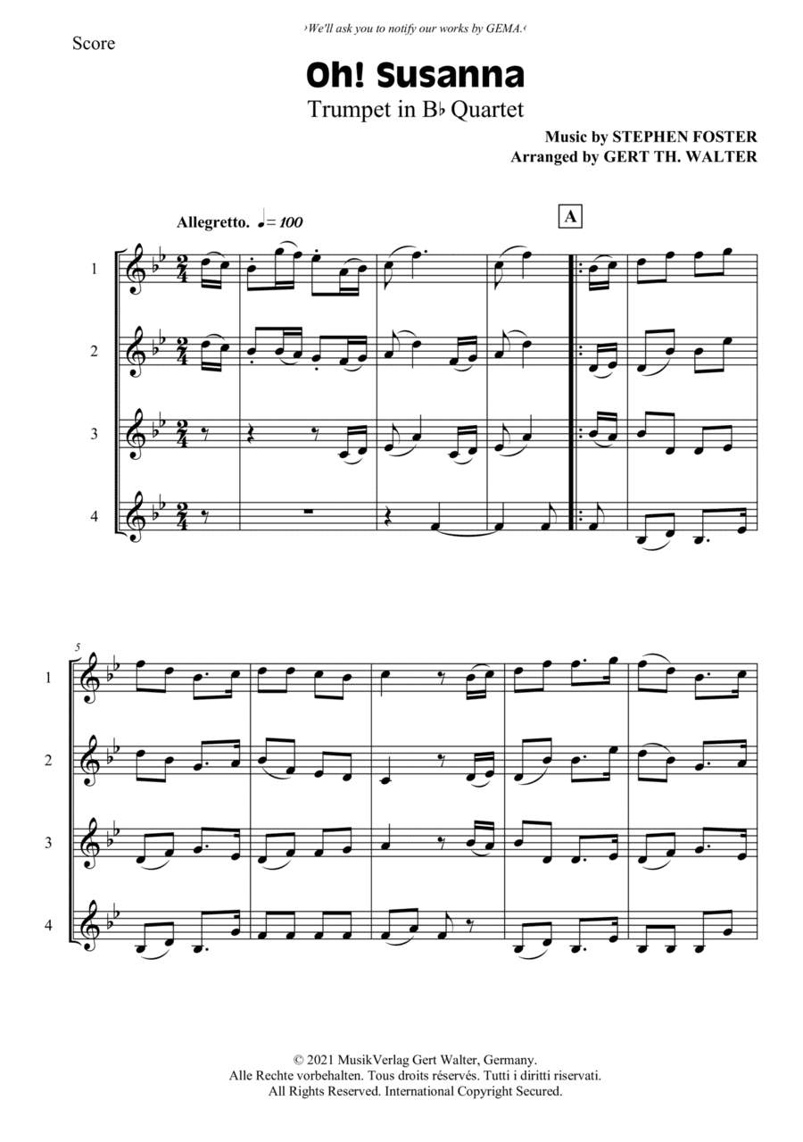 Oh! Susanna (arr. Gert Th. Walter)