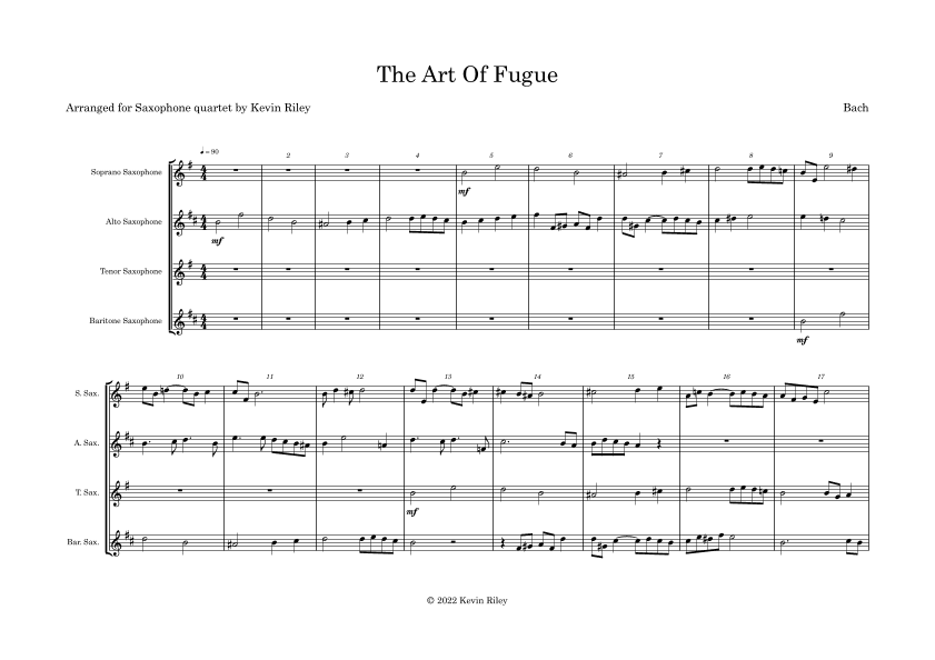 The Art Of Fugue (arr. Kevin Riley)