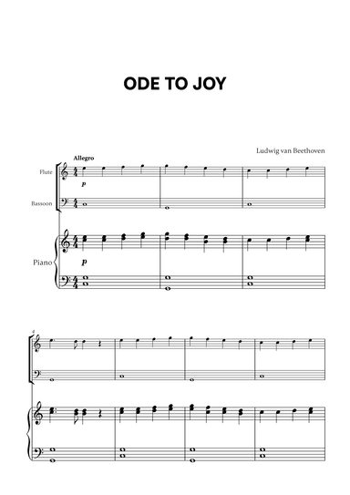 Beethoven - Ode to Joy for Flute, Bassoon and Piano (arr. Cadenza Editions)
