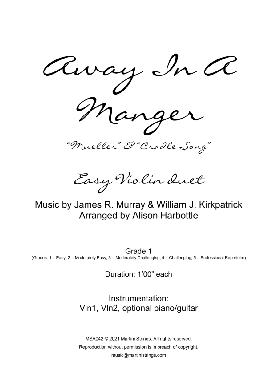 Away in a Manger - easy violin duet, both tunes (arr. Alison Harbottle)