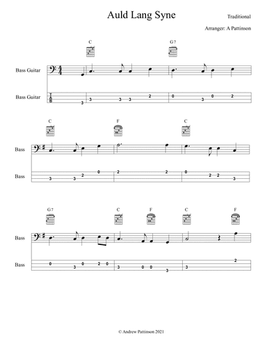 Auld Lang Syne for Bass Guitar (arr. Andrew Pattinson)