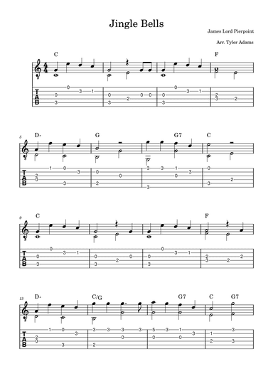Jingle Bells (Beginner Solo Guitar) (arr. Tyler Adams)