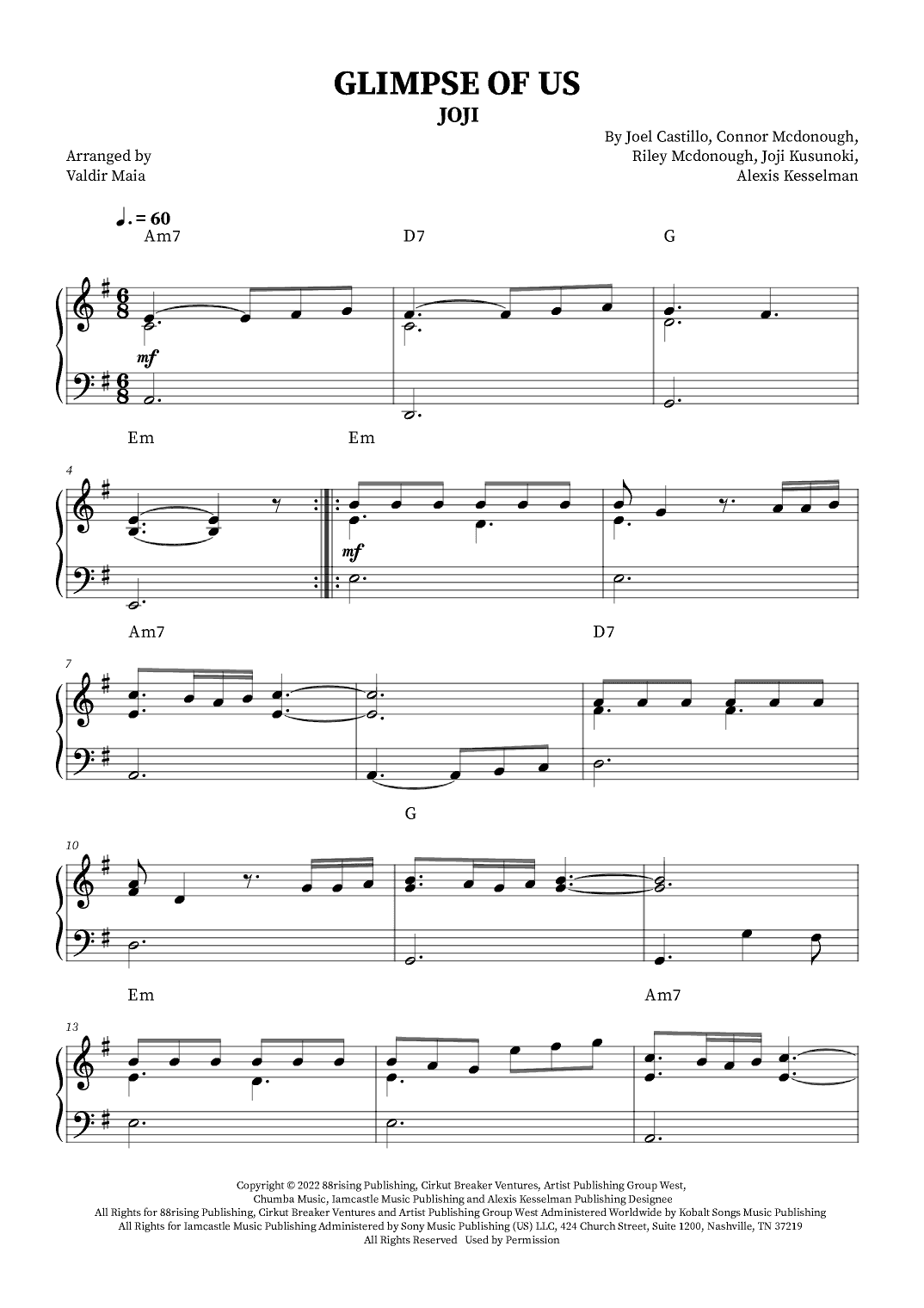 Glimpse Of Us (arr. Valdir Maia)