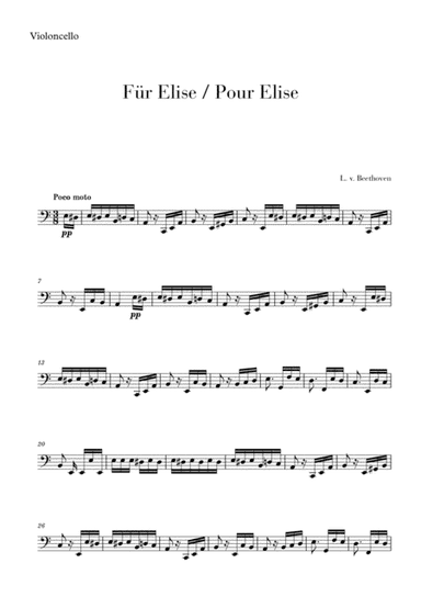 Pour Elise (Für Elise) for Cello (arr. Cadenza Editions)