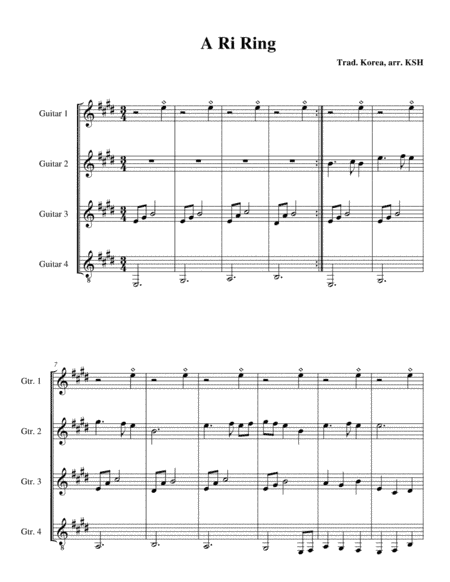 A Ri Rang Score Trad. Korea arr. Four Guitars (arr. Kevin S. Hart)