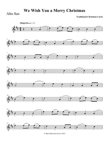 We Wish You a Merry Christmas: E flat saxes (alto/baritone)/piano (arr. Meri Dolevski)