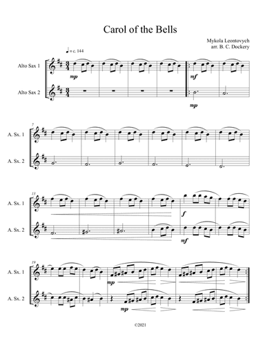 Carol of the Bells (Alto Sax Duet) (arr. B. C. Dockery)