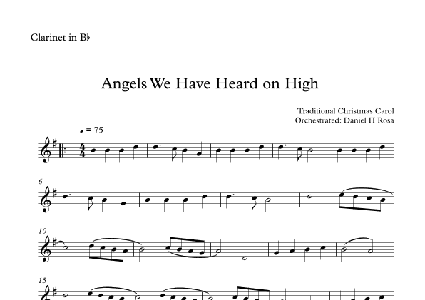 Angels We Have Heard on High  - Gloria in excelsi Deo - Easy Bb Clarinet (arr. Daniel H Rosa)