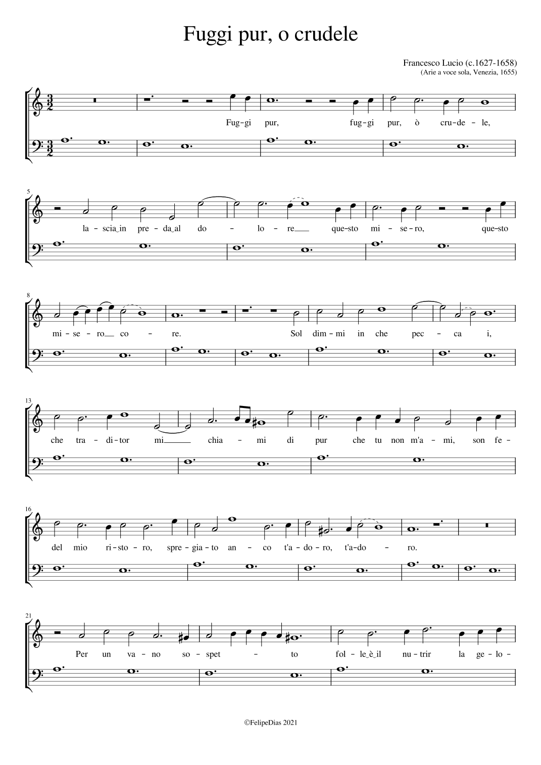 Fuggi pur o crudele (Transposed to A minor) (arr. Early Music Scores)