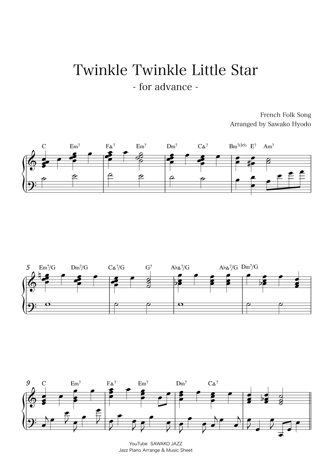 Twinkle twinkle little star (Jazz piano for advance) (arr. Sawako Hyodo)