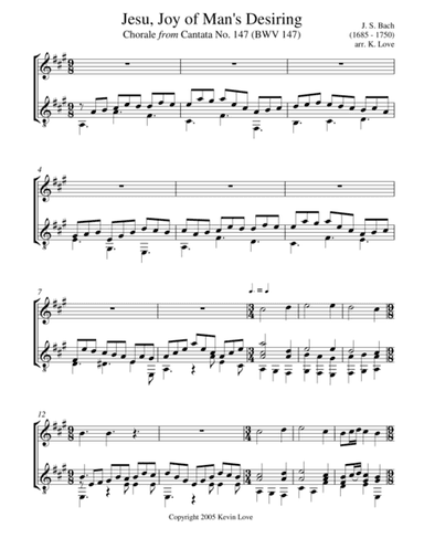 Jesu, Joy of Man's Desiring (Violin and Guitar) - Score and Parts (arr. Kevin Love)