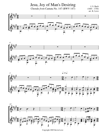 Jesu, Joy of Man's Desiring (Violin and Guitar) - Score and Parts (arr. Kevin Love)