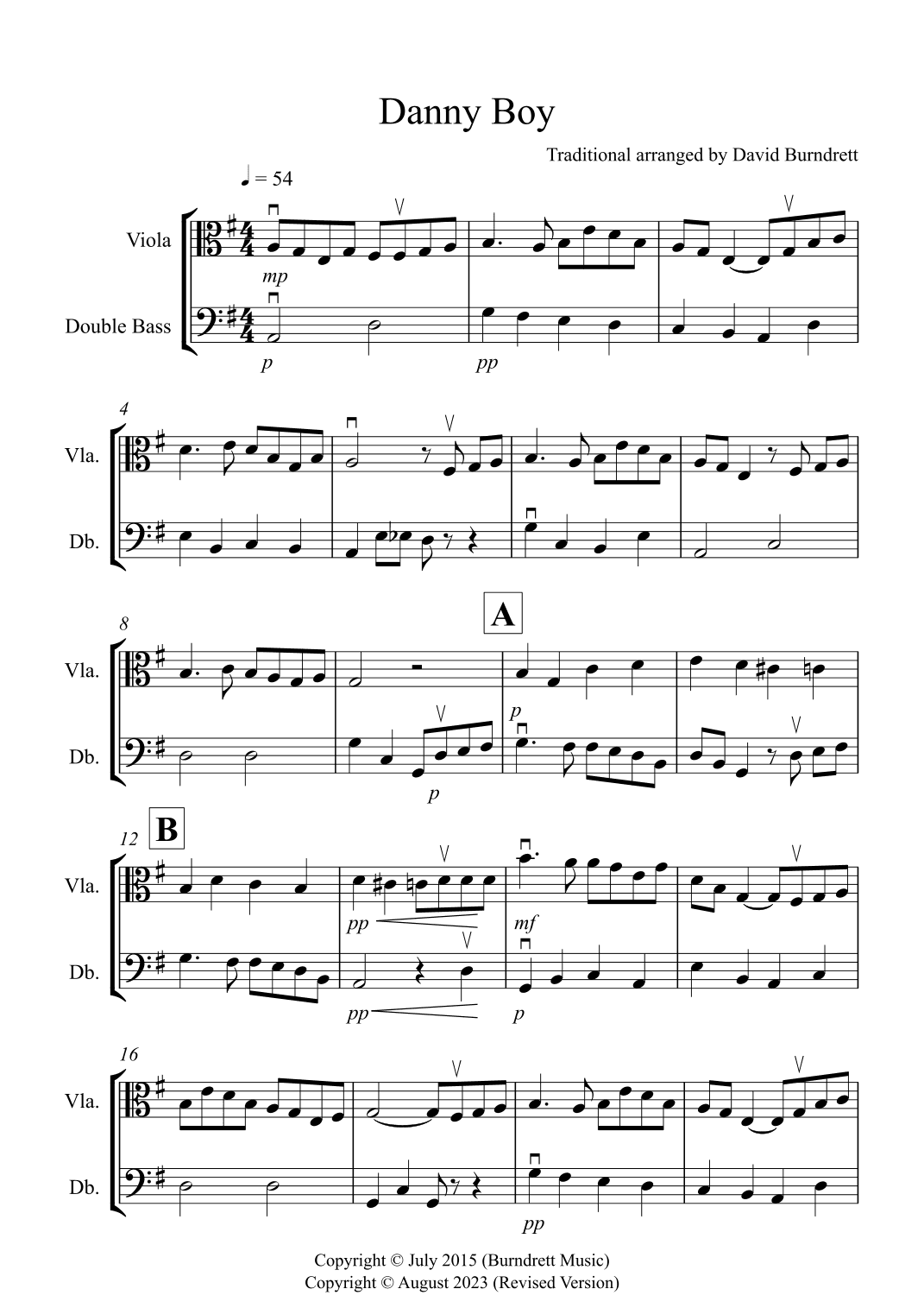 Danny Boy for Viola and Cello Duet (arr. David Burndrett)