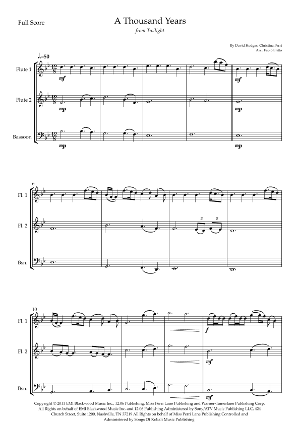 A Thousand Years (arr. Fabio Britto)