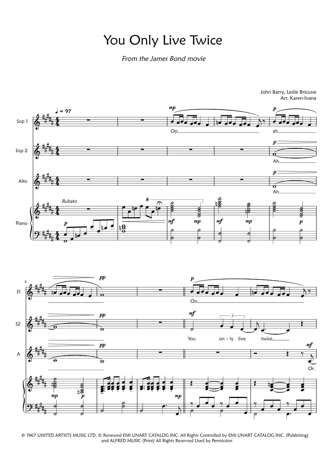 You Only Live Twice (arr. Karen Ivana)
