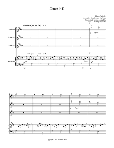 Canon in D (Pachelbel) (D) (Flute Trio, Keyboard) (arr. Regis Bookshar)