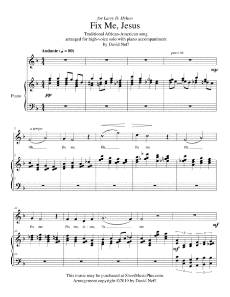 Fix Me, Jesus - high voice solo (arr. David Neff)