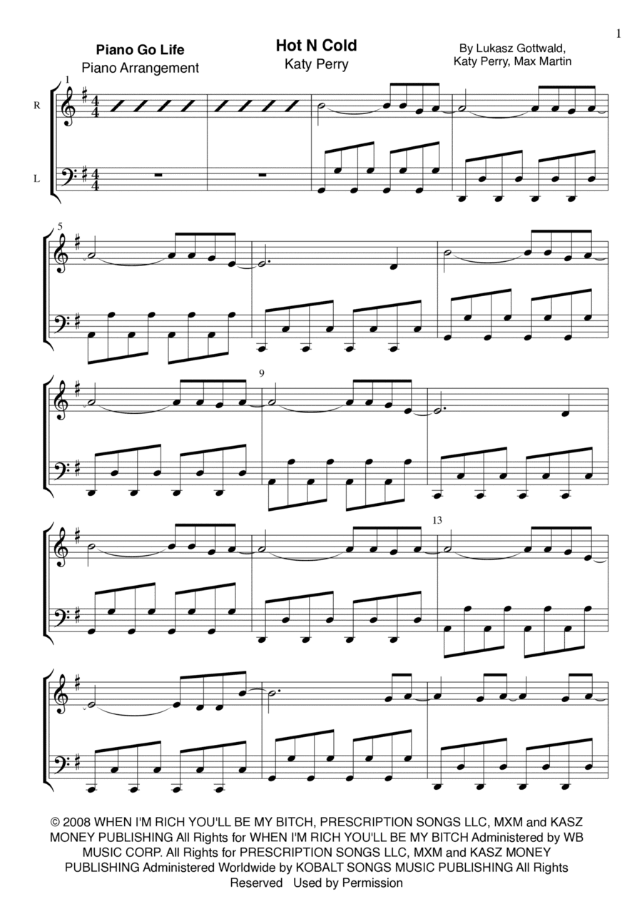 Hot N Cold (arr. Piano Go Life)