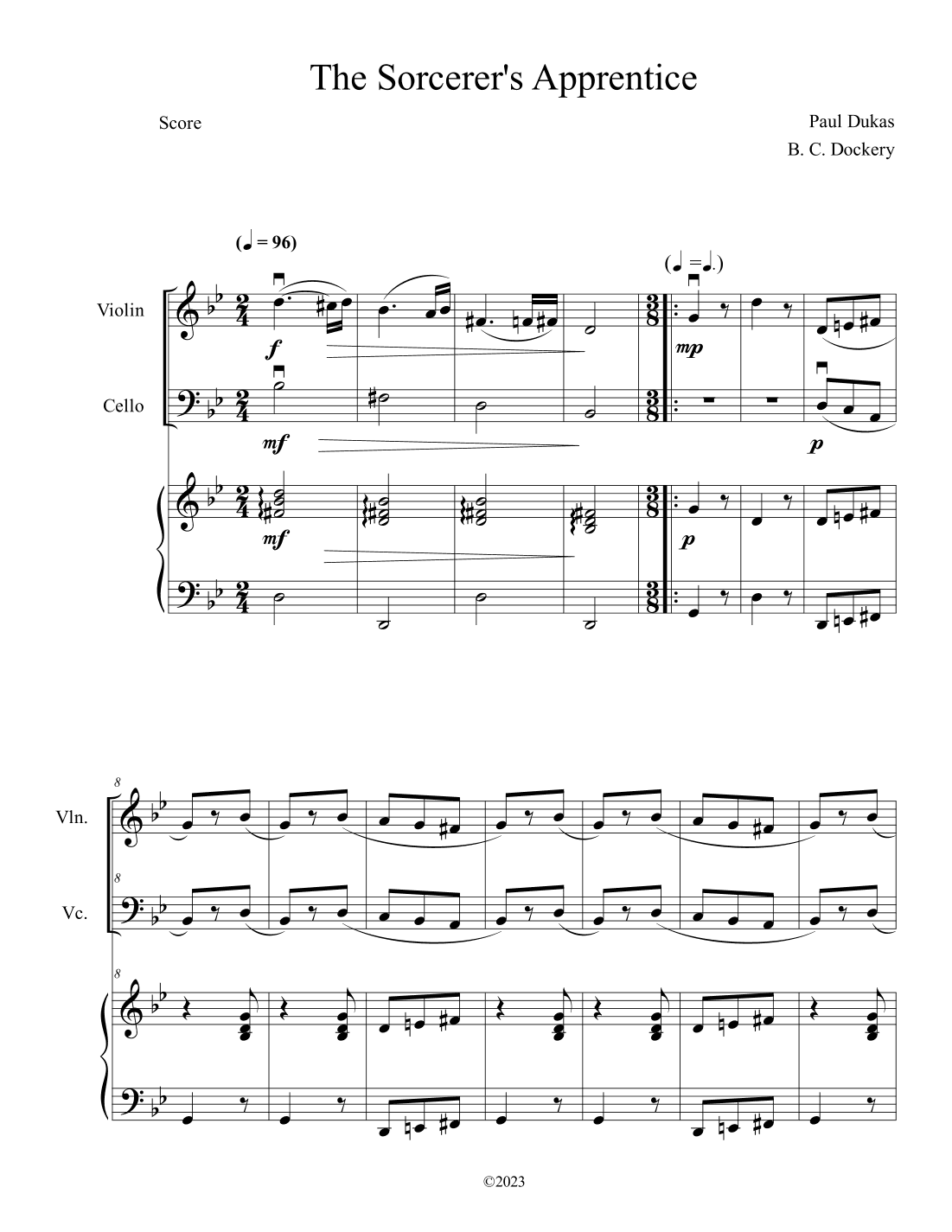 The Sorcerer's Apprentice (Violin and Cello Duet with Piano Accompaniment) (arr. B. C. Dockery)
