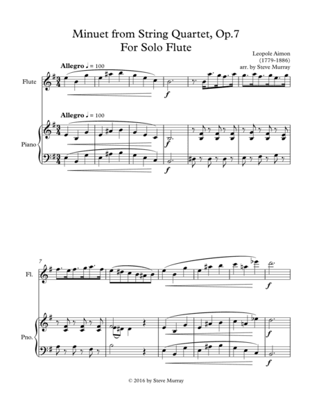 Minuet from String Quartet, Op 7 - For Solo Flute (arr. Steven H Murray)