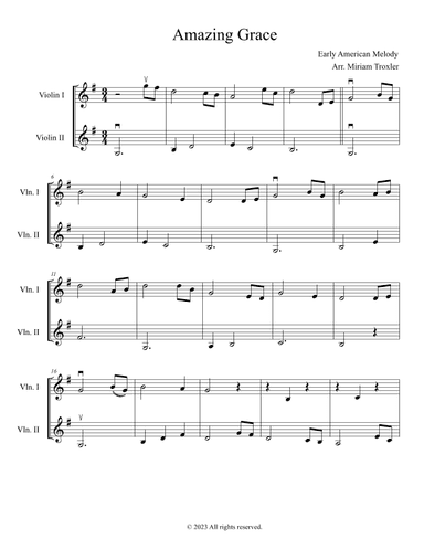 Amazing Grace Violin Duet (arr. Miriam Troxler)