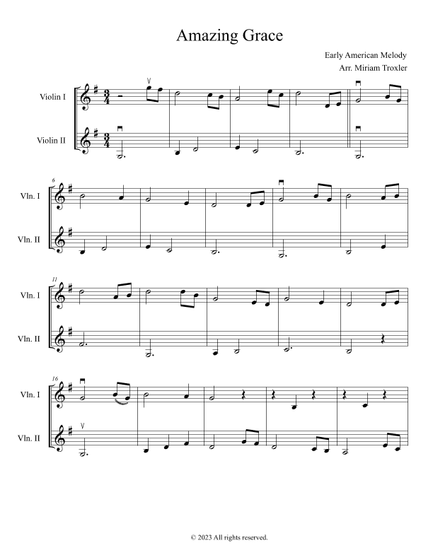Amazing Grace Violin Duet (arr. Miriam Troxler)