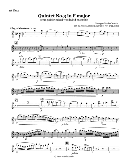 Quintet No.3 in F Major by Giuseppe Cambini for mixed woodwind ensemble (arr. Jesse Audelo)