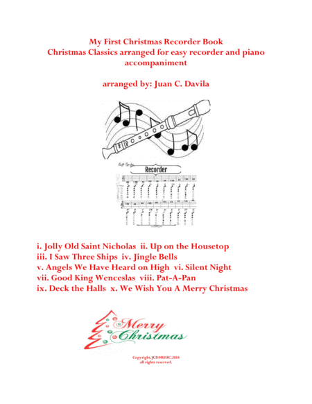 My First Christmas Recorder Book (for easy recorder and piano accompaniment) (arr. Juan C. Davila)
